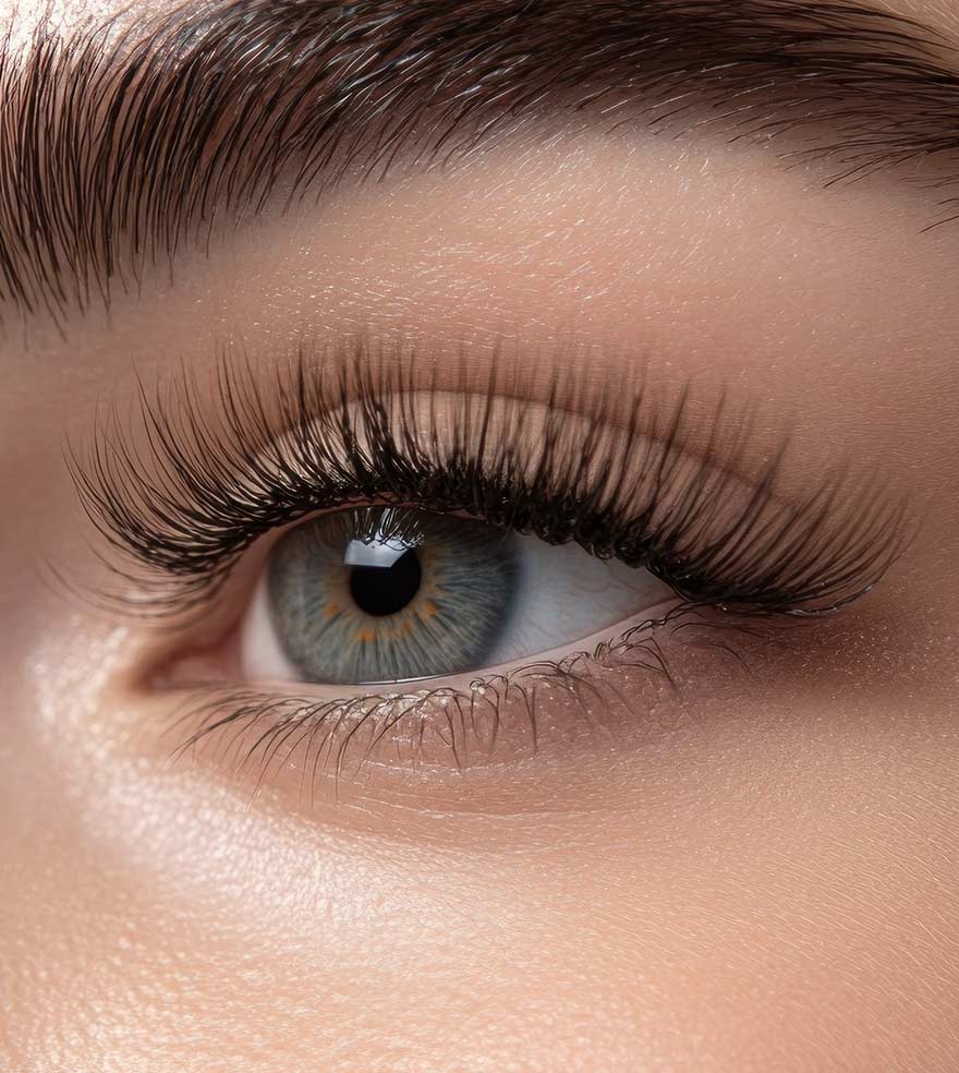 Nahaufnahme eines Wimpern und Augenbrauenliftings.
